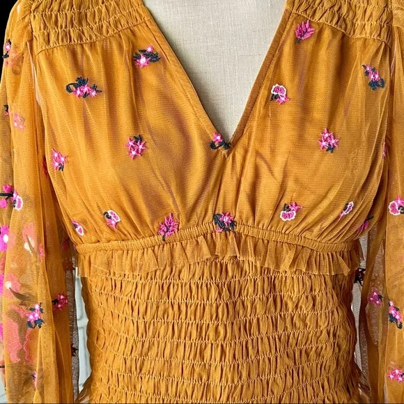 Anthropologie Smocked Tulle Blouse Top MP - Picture 2 of 16